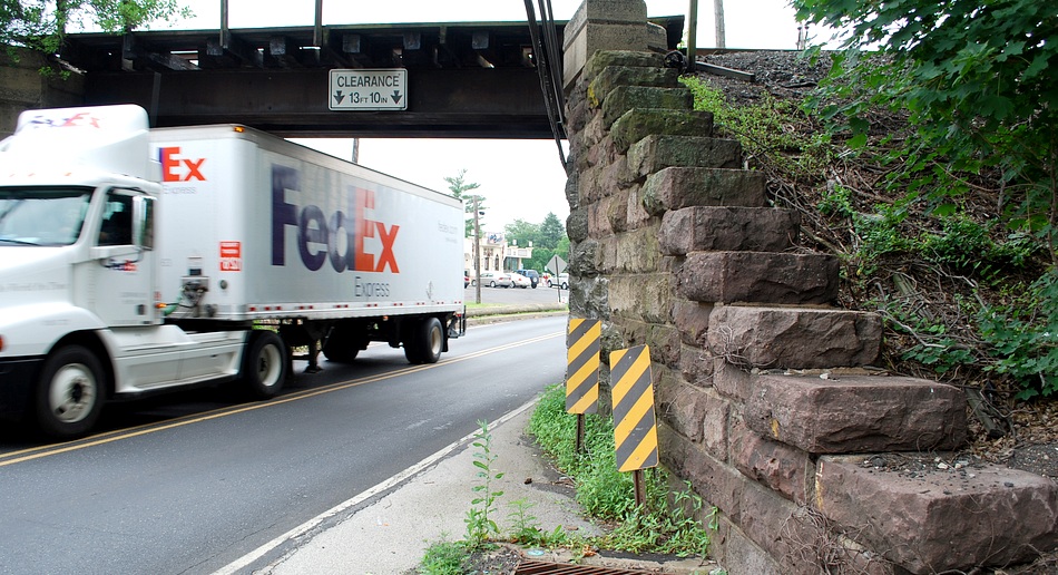 truck under Sumneytown Pike bridge